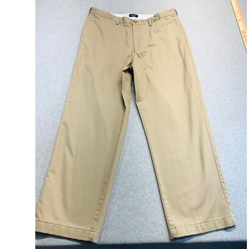 Lands' End Traditional Fit Chino Pants‎ Mens 36 Khaki Tan Flat Front Cotton Work